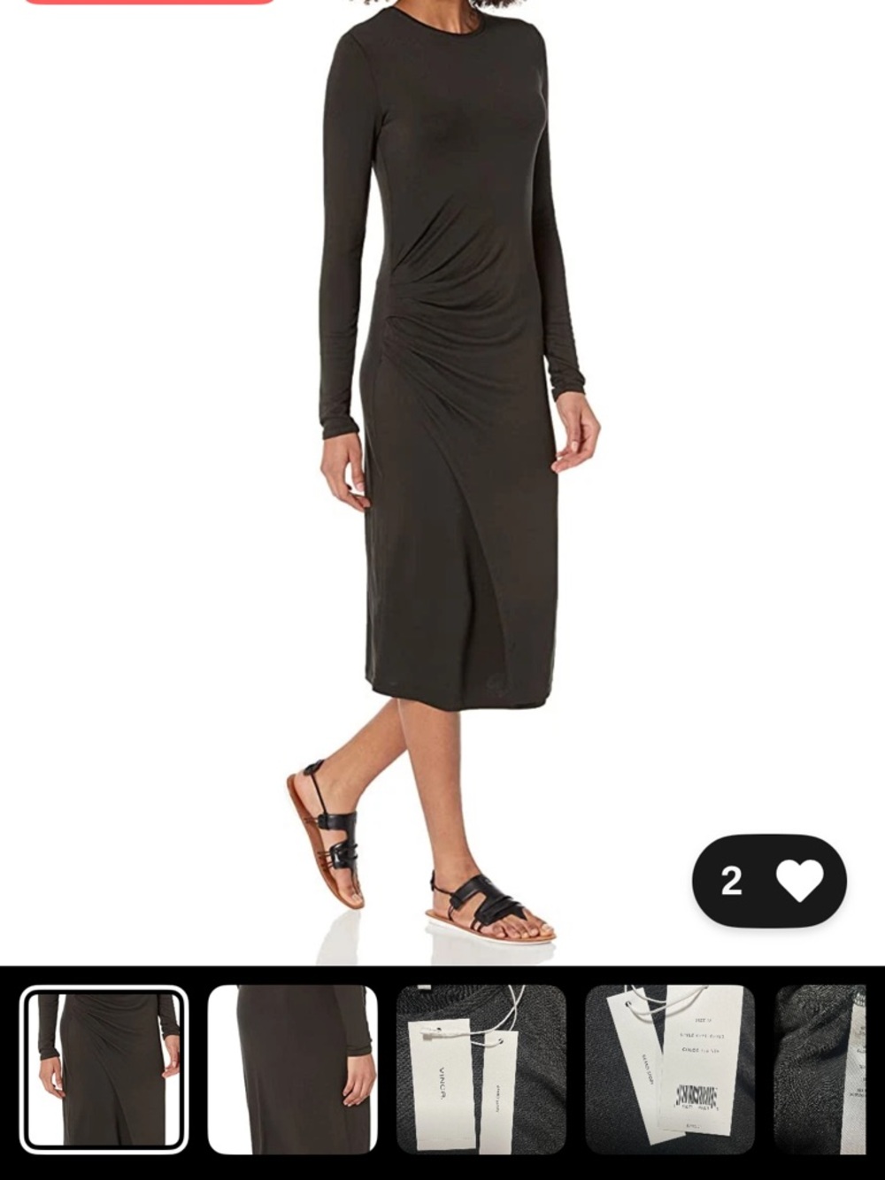 Vince L Womens Dress Night Fern Knit Gathered Ruched Long Sleeve Midi $295